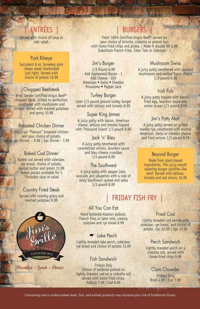 Jim's Grille - Cedarburg, WI menu_pic