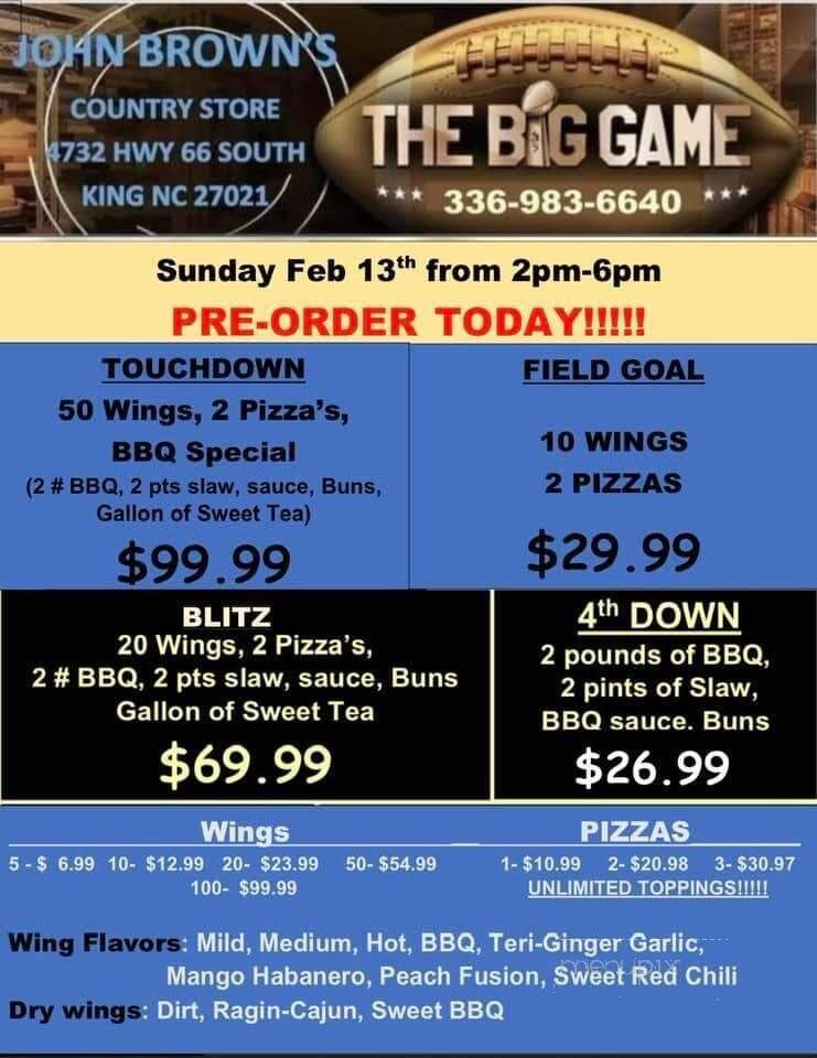 John Brown's Grill - King, NC menu_pic