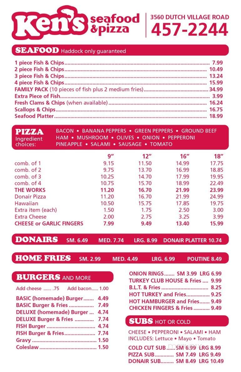 Ken's Seafood & Pizza - Halifax, NS menu_pic