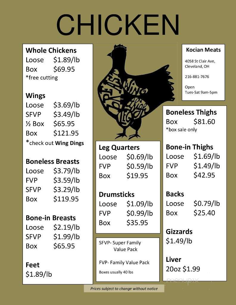 Kocian Meats & Marketplace - Cleveland, OH menu_pic