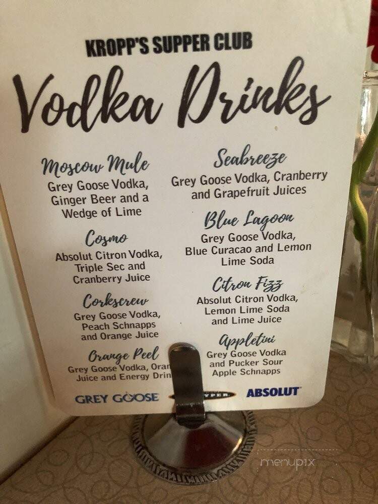 Kropp's Supper Club - Green Bay, WI menu_pic