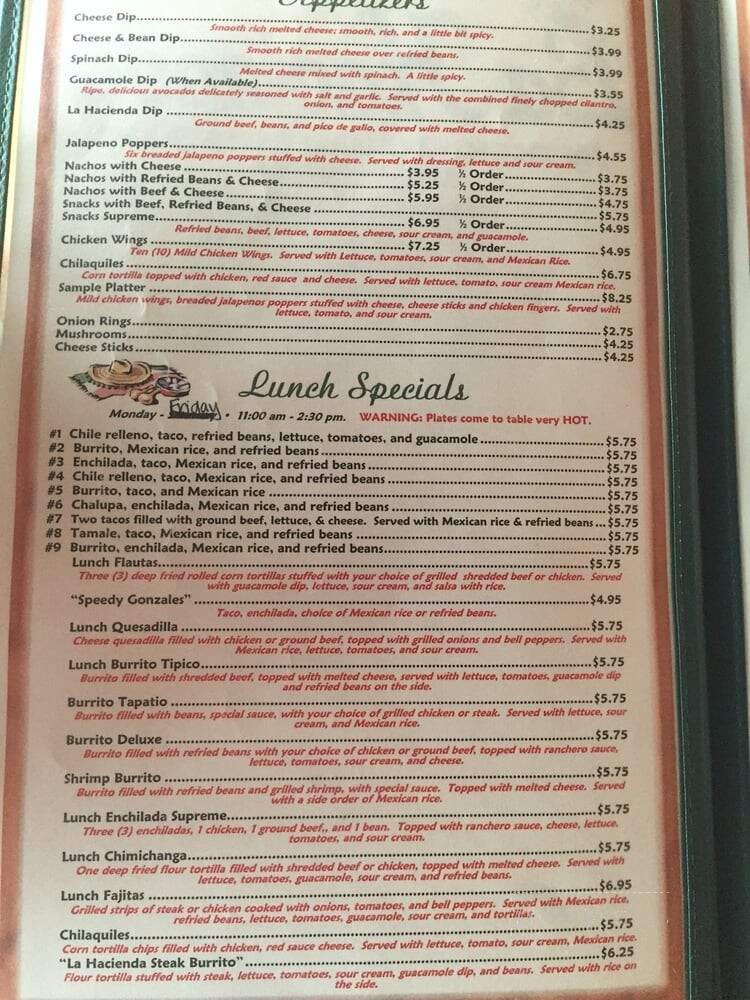 La Hacienda - Decatur, TN menu_pic