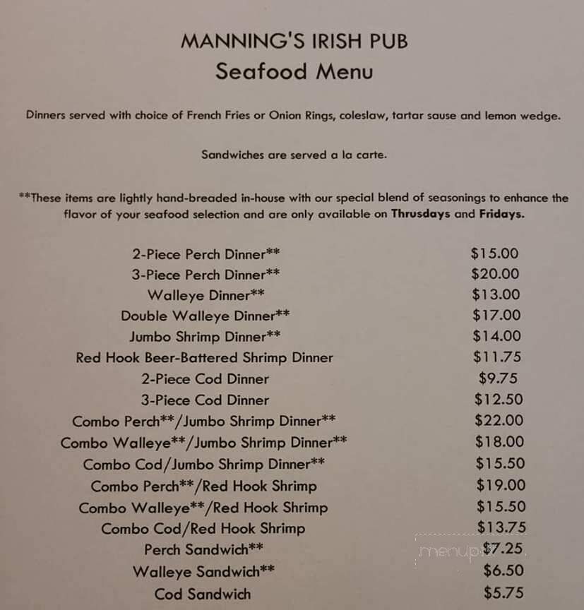 Manning's Irish Pub - Sheboygan, WI menu_pic