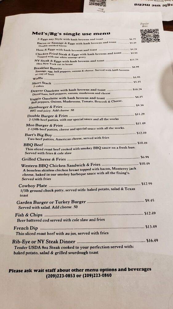 Mel's Dinner - Jackson, CA menu_pic