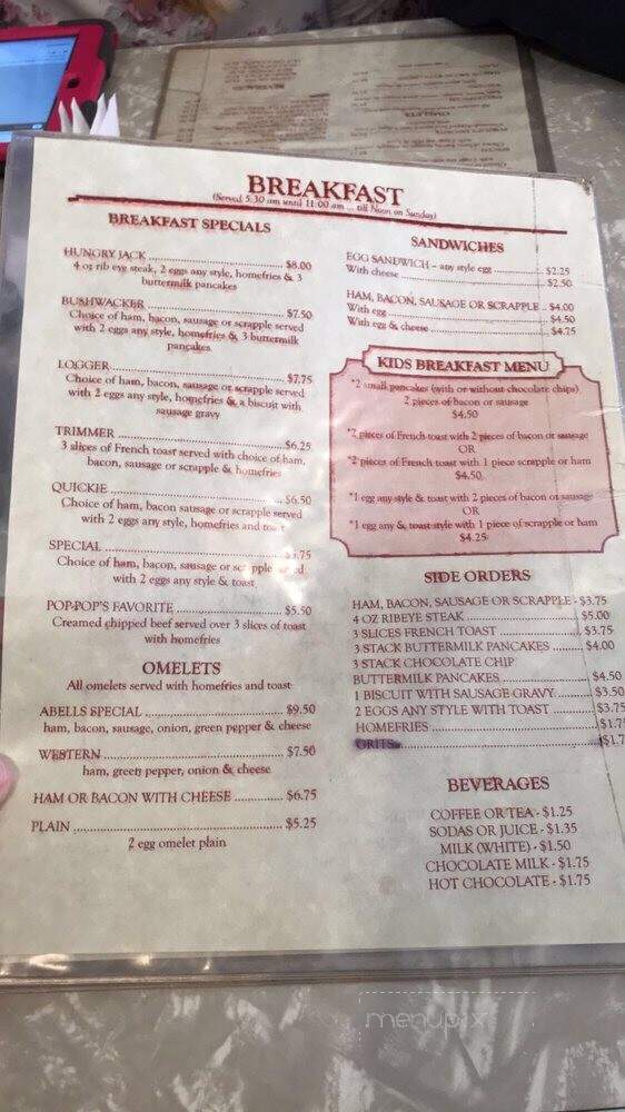Abell's Restaurant - Clements, MD menu_pic