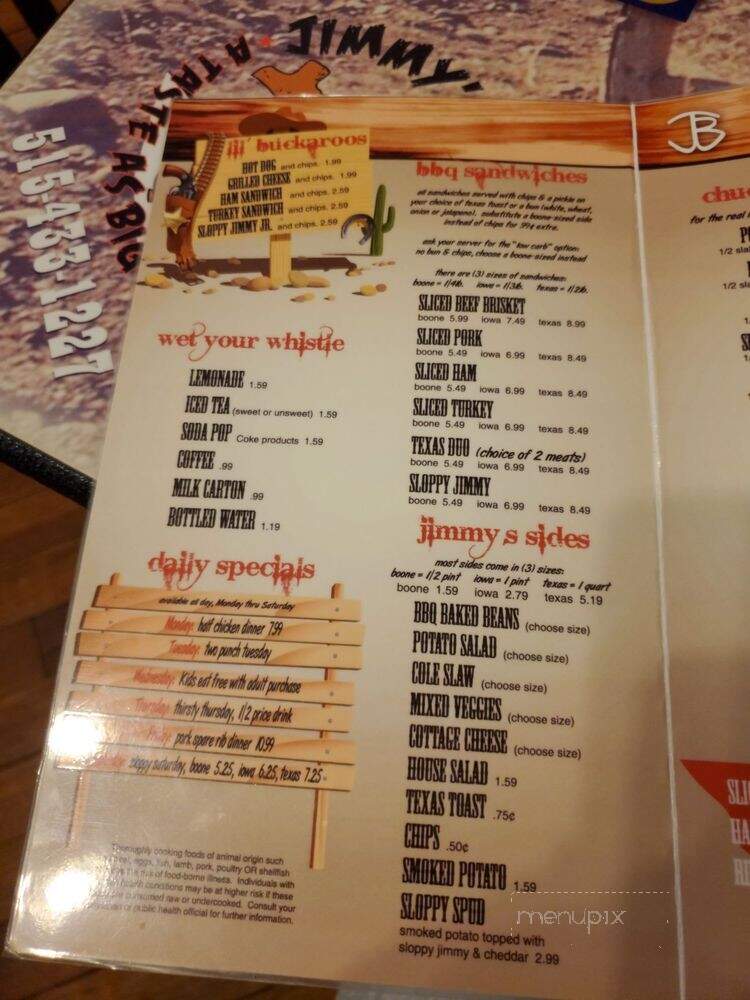 Jimmy's Barbeque Pit - Boone, IA menu_pic