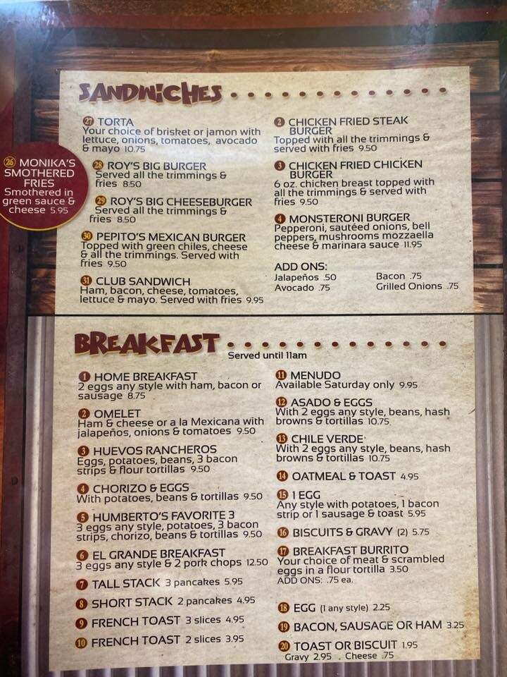 Pepito's Cafe - Fort Stockton, TX menu_pic