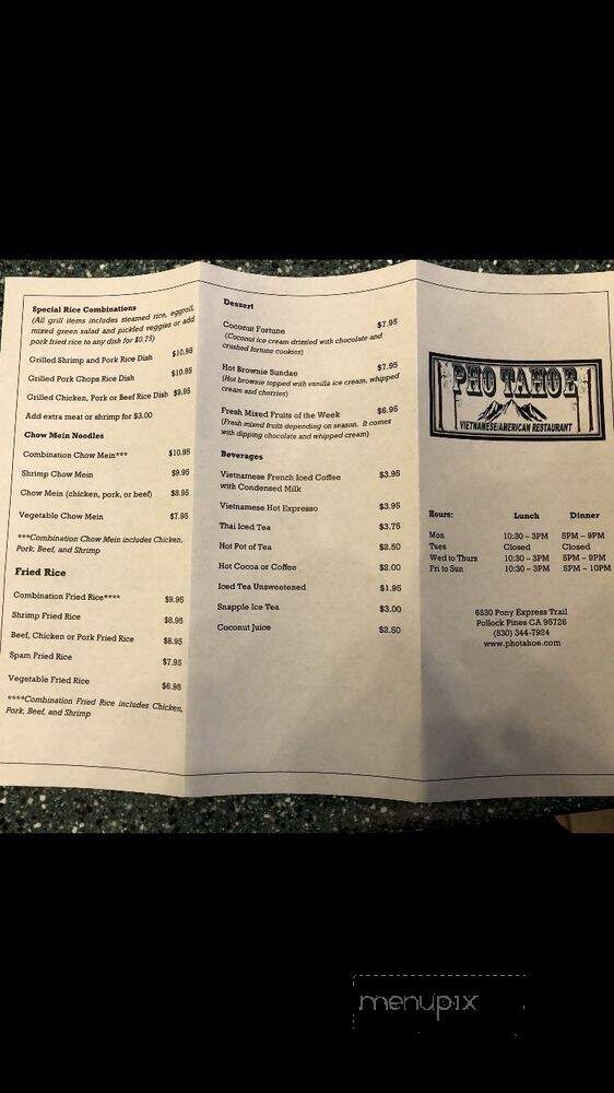 Pho Tahoe - Pollock Pines, CA menu_pic