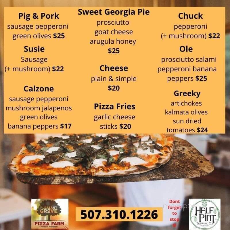 Pleasant Grove Pizza Farm - Waseca, MN menu_pic