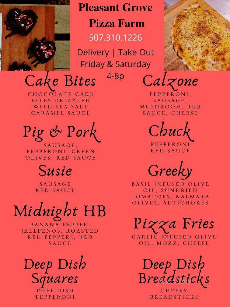 Pleasant Grove Pizza Farm - Waseca, MN menu_pic