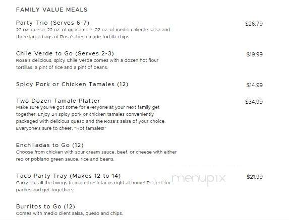 Rosa's Cafe & Tortilla Factory - Burleson, TX menu_pic