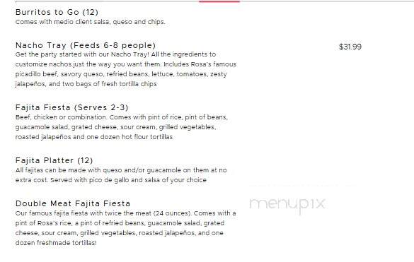 Rosa's Cafe & Tortilla Factory - Burleson, TX menu_pic