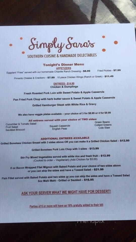 Simply Sara's - Jacksonville, FL menu_pic