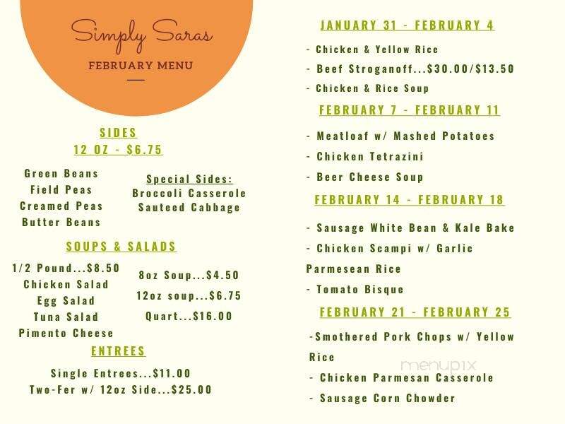 Simply Sara's - Jacksonville, FL menu_pic