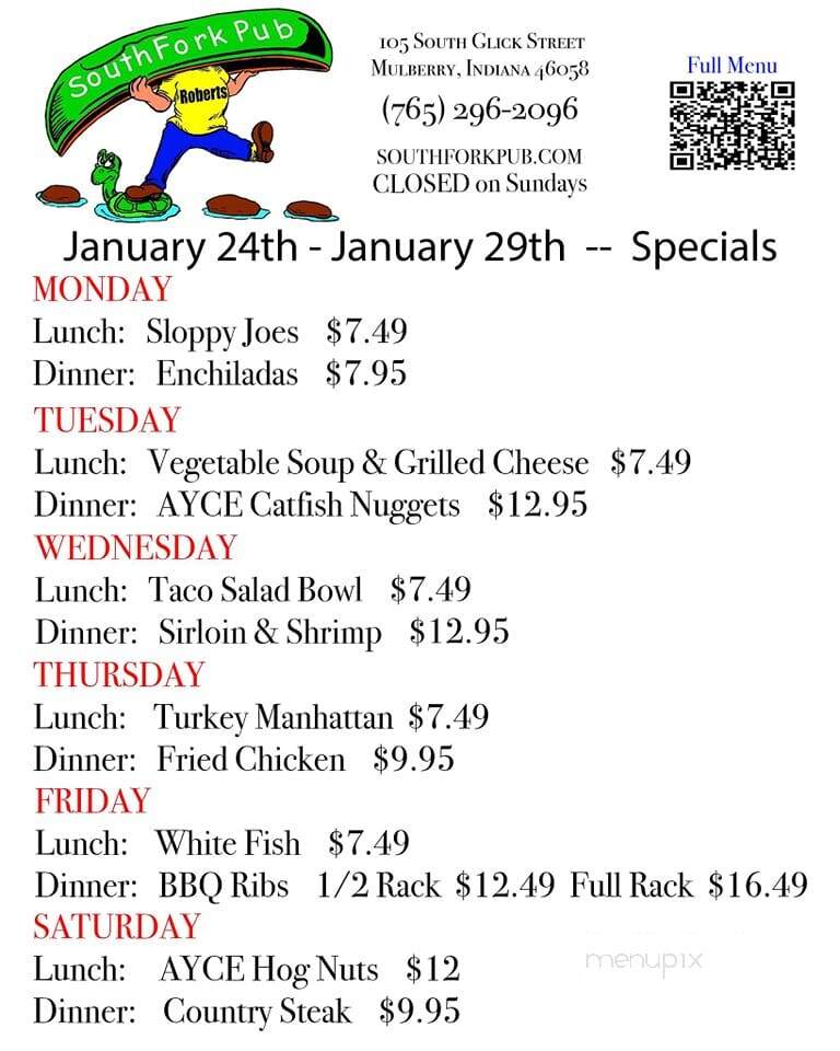 Southfork Restaurant & Pub - Mulberry, IN menu_pic