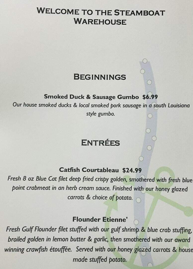 Steamboat Warehouse Restaurant - Washington, LA menu_pic