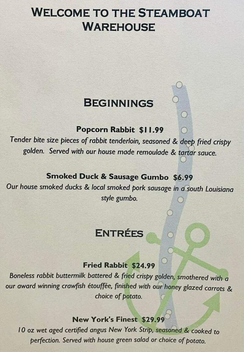 Steamboat Warehouse Restaurant - Washington, LA menu_pic