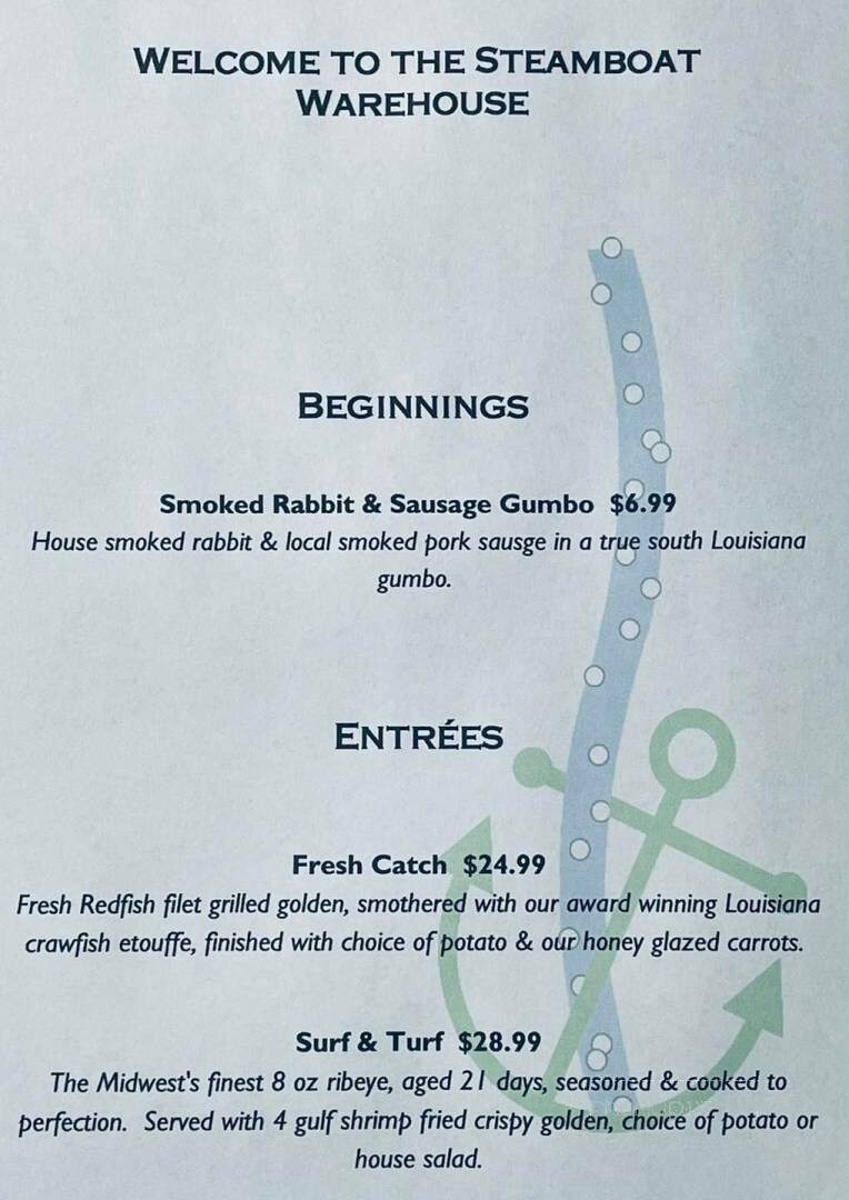 Steamboat Warehouse Restaurant - Washington, LA menu_pic