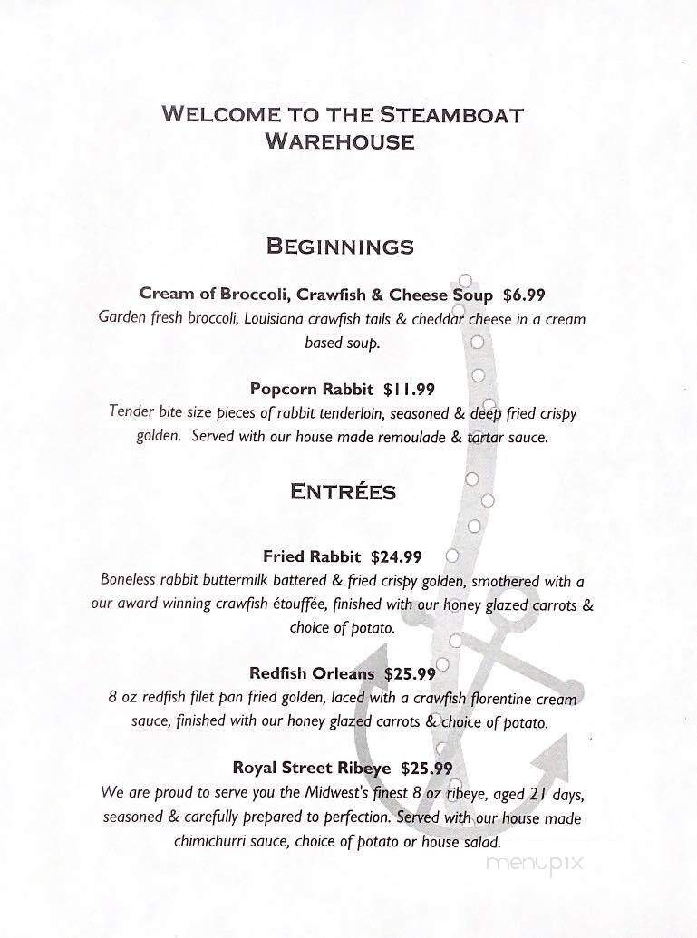 Steamboat Warehouse Restaurant - Washington, LA menu_pic
