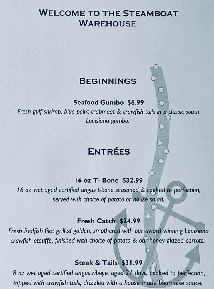 Steamboat Warehouse Restaurant - Washington, LA menu_pic