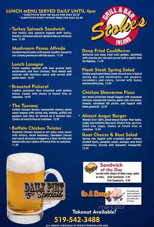Stoke's Inland Bar & Grill - Sarnia, ON menu_pic