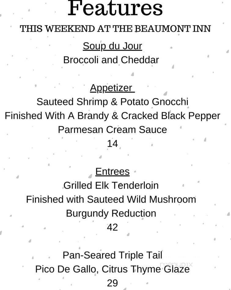 Beaumont Inn - Dallas, PA menu_pic