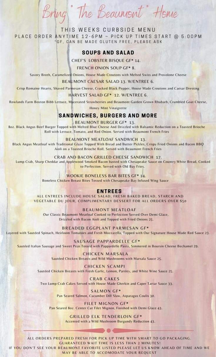 Beaumont Inn - Dallas, PA menu_pic