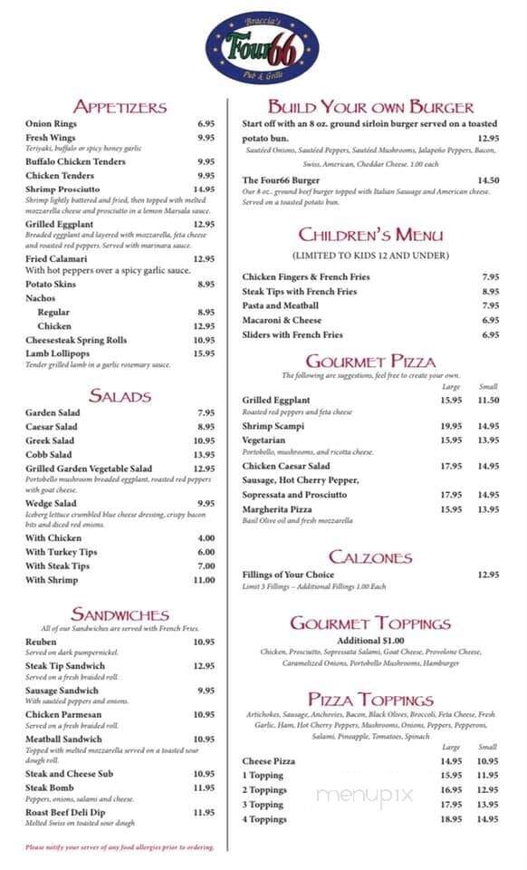 Four 66 Pub & Grill - Danvers, MA menu_pic