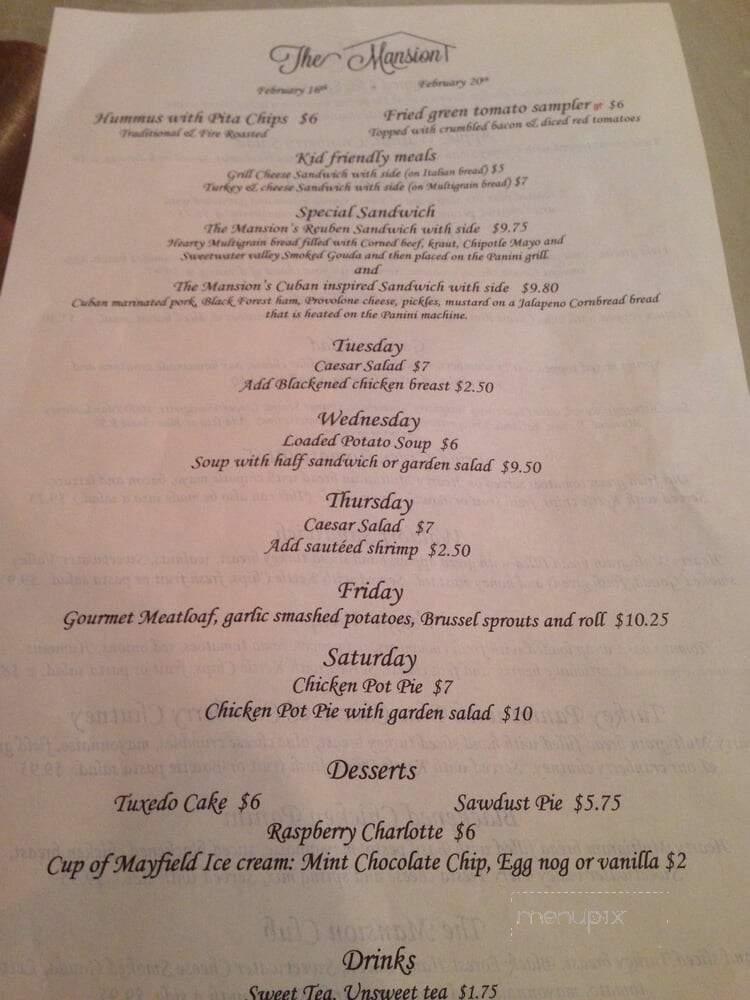 The Mansion - Sweetwater, TN menu_pic