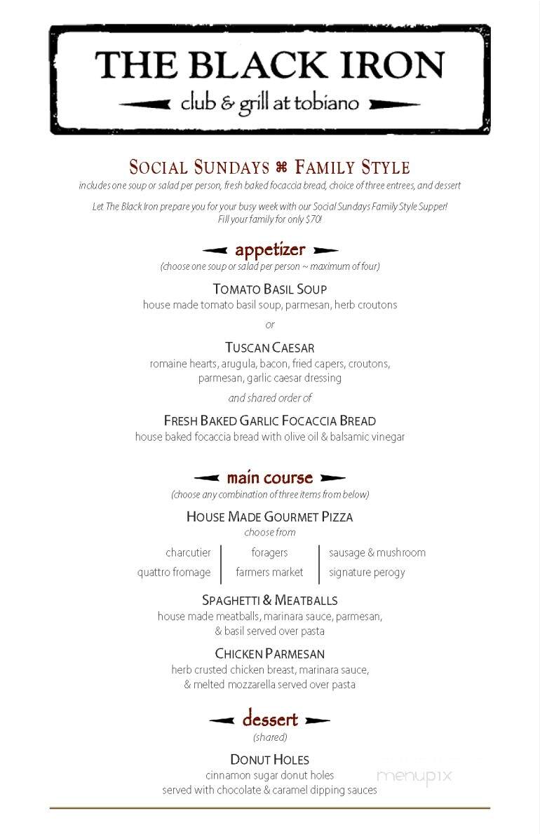 Black Iron Restaurant At Tobiano - Kamloops, BC menu_pic