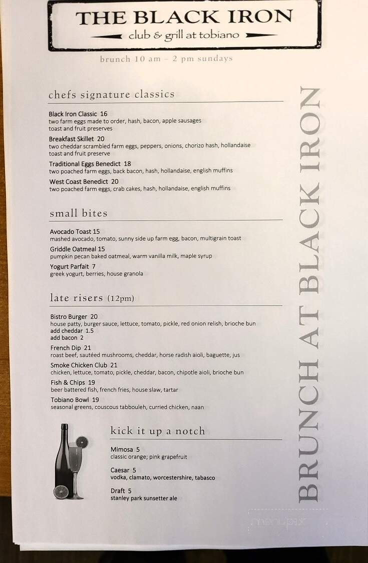 Black Iron Restaurant At Tobiano - Kamloops, BC menu_pic