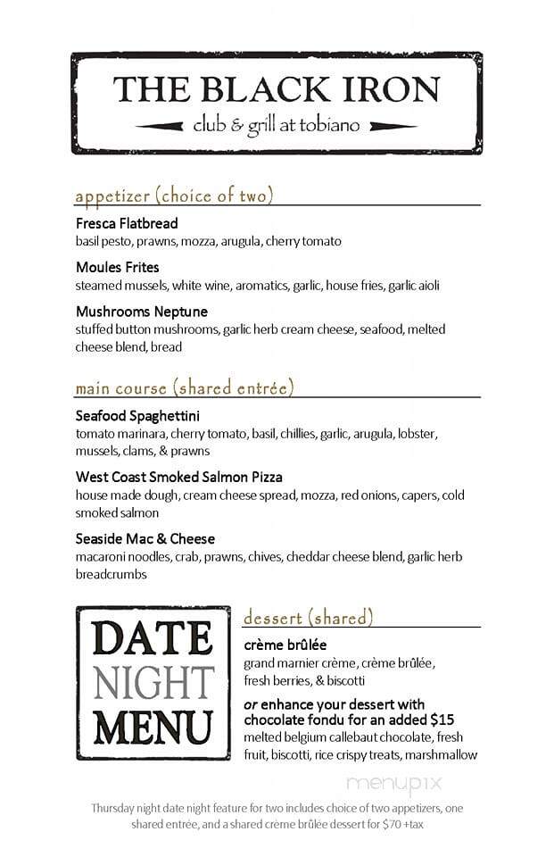 Black Iron Restaurant At Tobiano - Kamloops, BC menu_pic