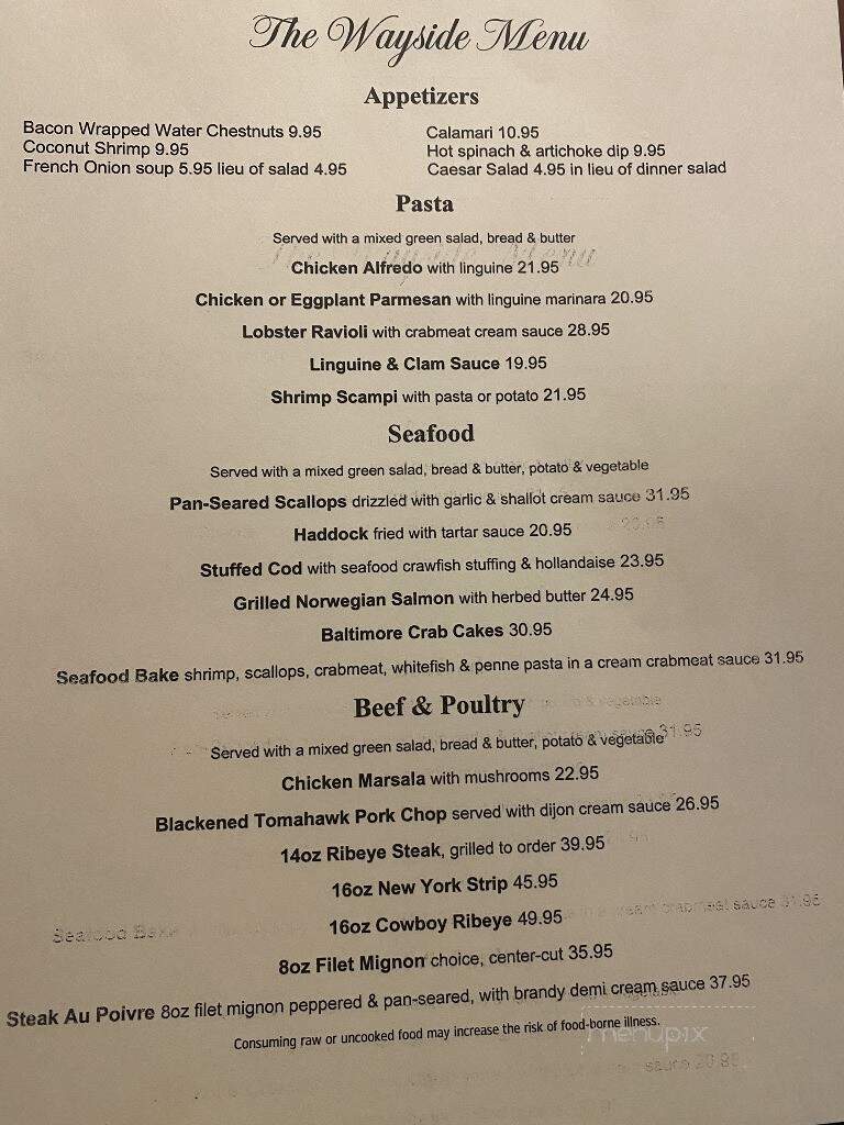 Wayside Inn - Lucinda, PA menu_pic