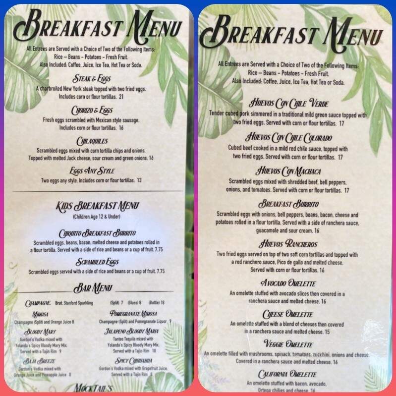 Yolanda's Mexican Restaurant - Camarillo, CA menu_pic