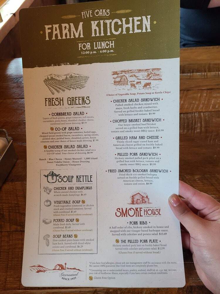 Five Oaks Farm Kitchen - Sevierville, TN menu_pic