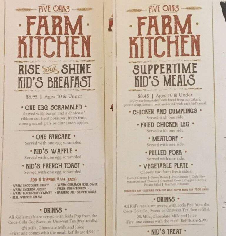 Five Oaks Farm Kitchen - Sevierville, TN menu_pic