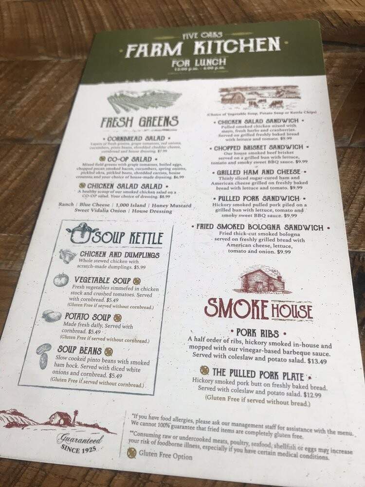 Five Oaks Farm Kitchen - Sevierville, TN menu_pic