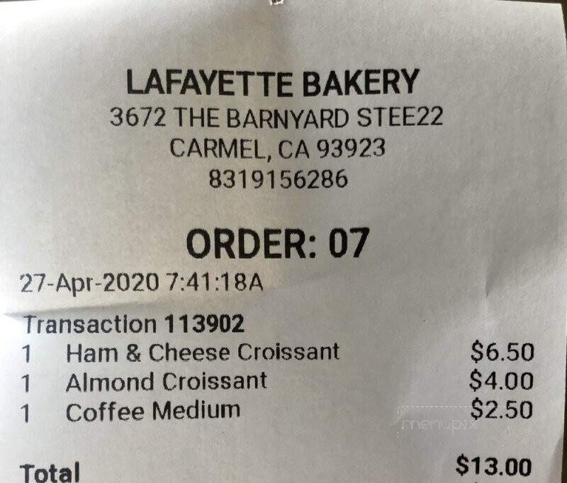 Lafayette Bakery & Cafe - Carmel, CA menu_pic
