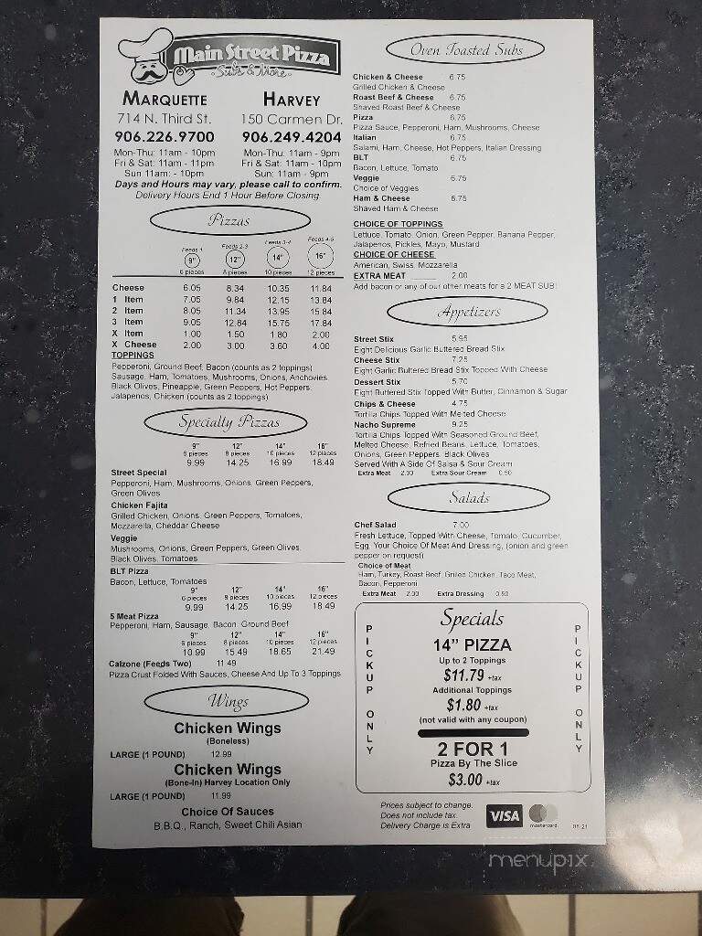 Main Street Pizza - Marquette, MI menu_pic