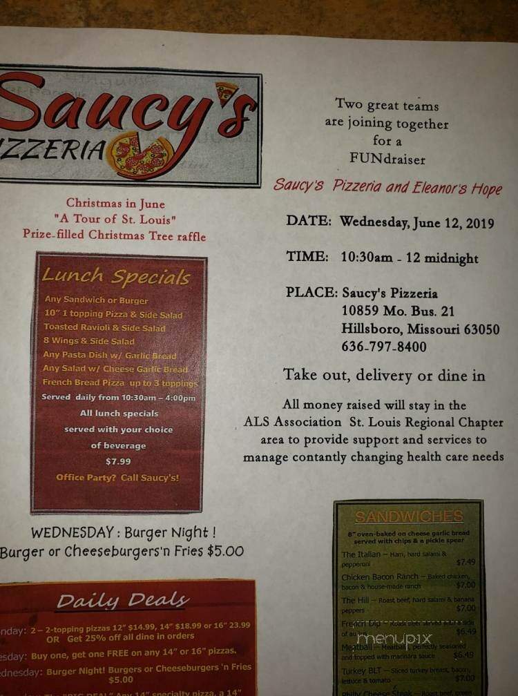 Saucy's Pizzeria - Hillsboro, MO menu_pic