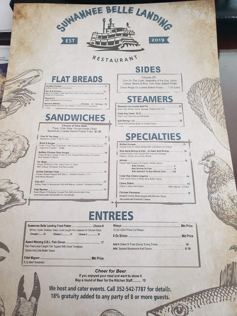 Suwannee Belle Landing - Old Town, FL menu_pic
