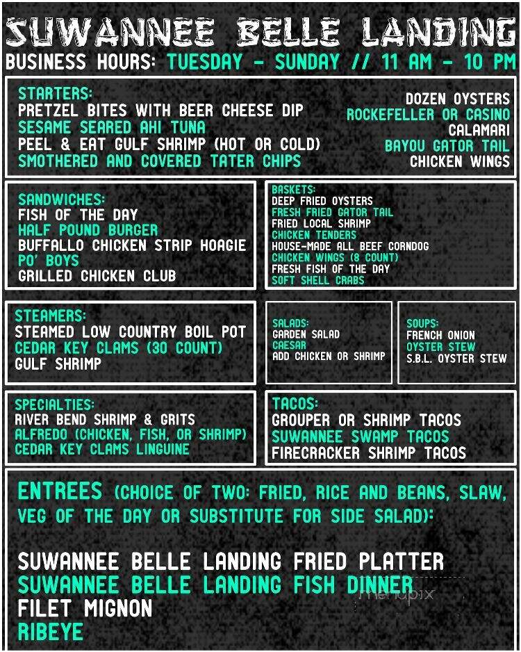 Suwannee Belle Landing - Old Town, FL menu_pic