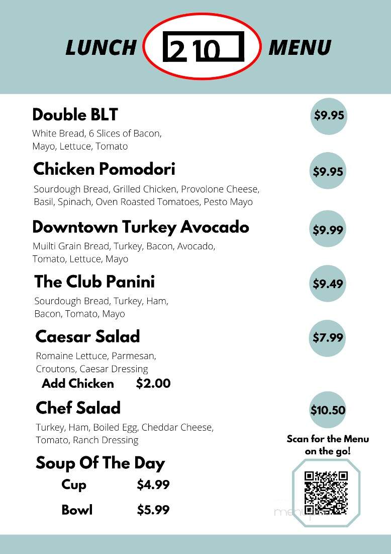 210 Cafe - Visalia, CA menu_pic
