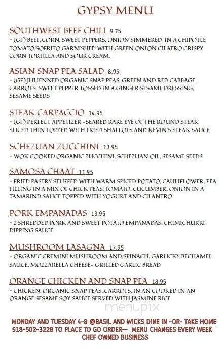 Basil and Wick's Restaurant & Bar - North Creek, NY menu_pic