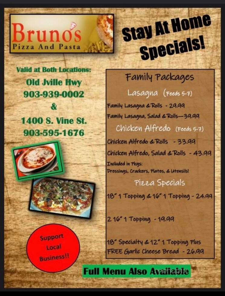 Bruno's Pizza - Tyler, TX menu_pic