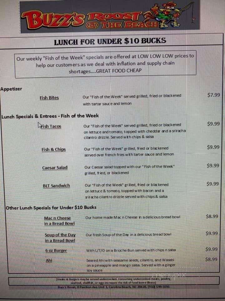 Buzz's Roost - Carolina Beach, NC menu_pic