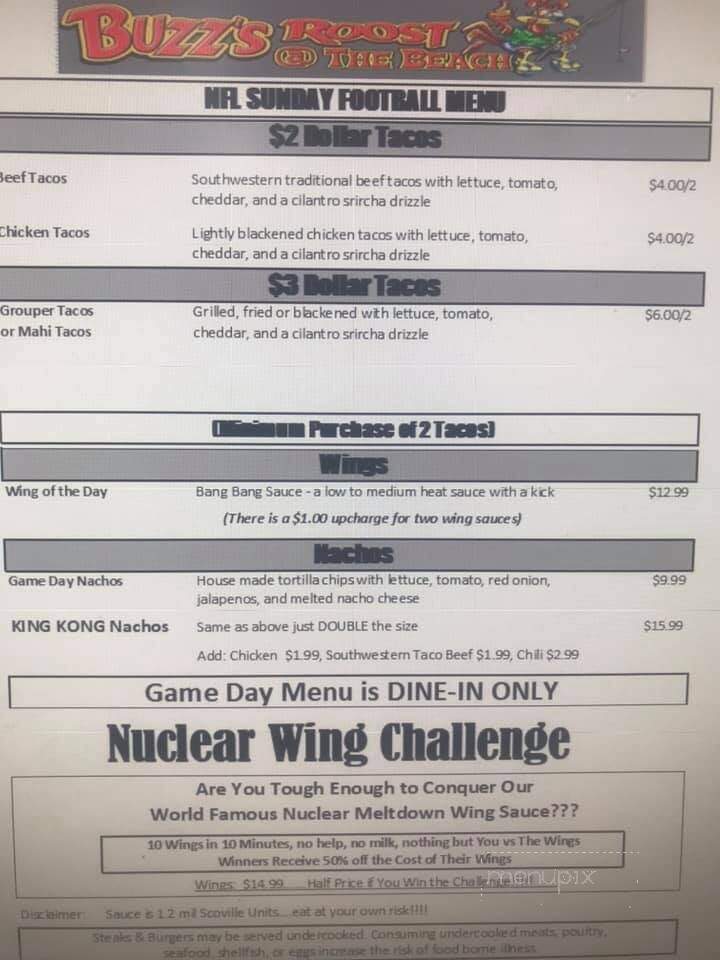 Buzz's Roost - Carolina Beach, NC menu_pic