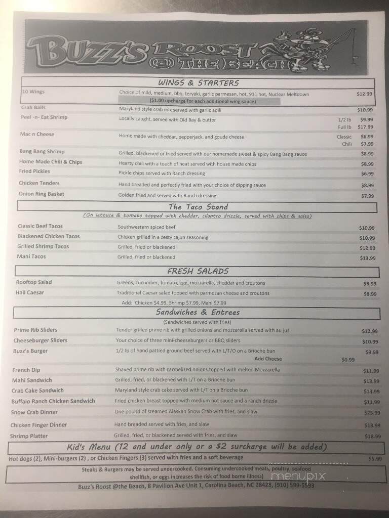Buzz's Roost - Carolina Beach, NC menu_pic
