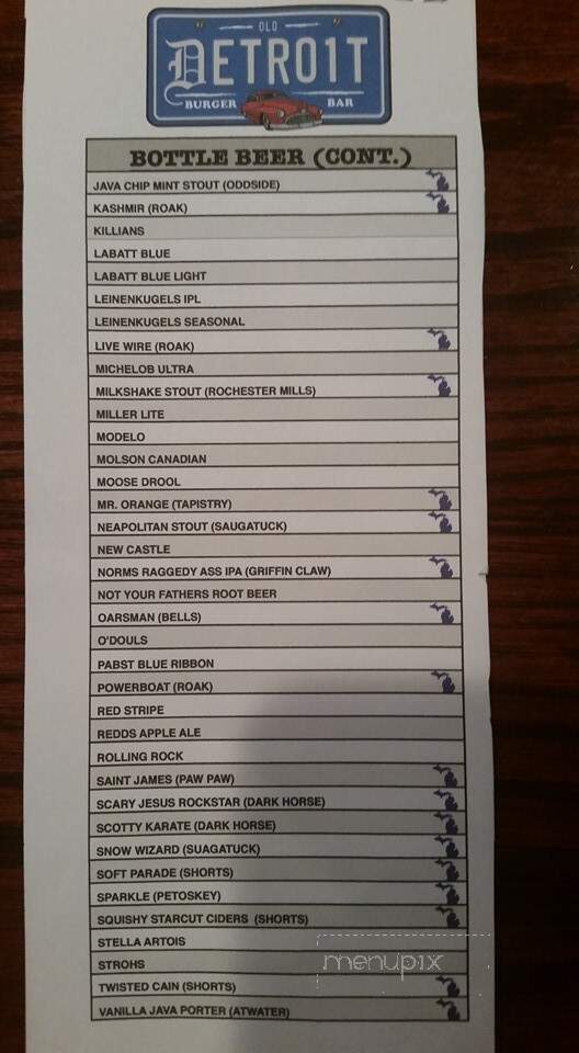 Old Detroit Burger Bar - Lapeer, MI menu_pic