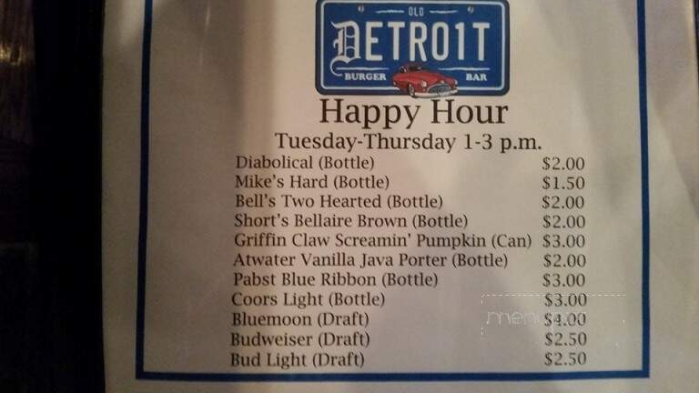 Old Detroit Burger Bar - Lapeer, MI menu_pic